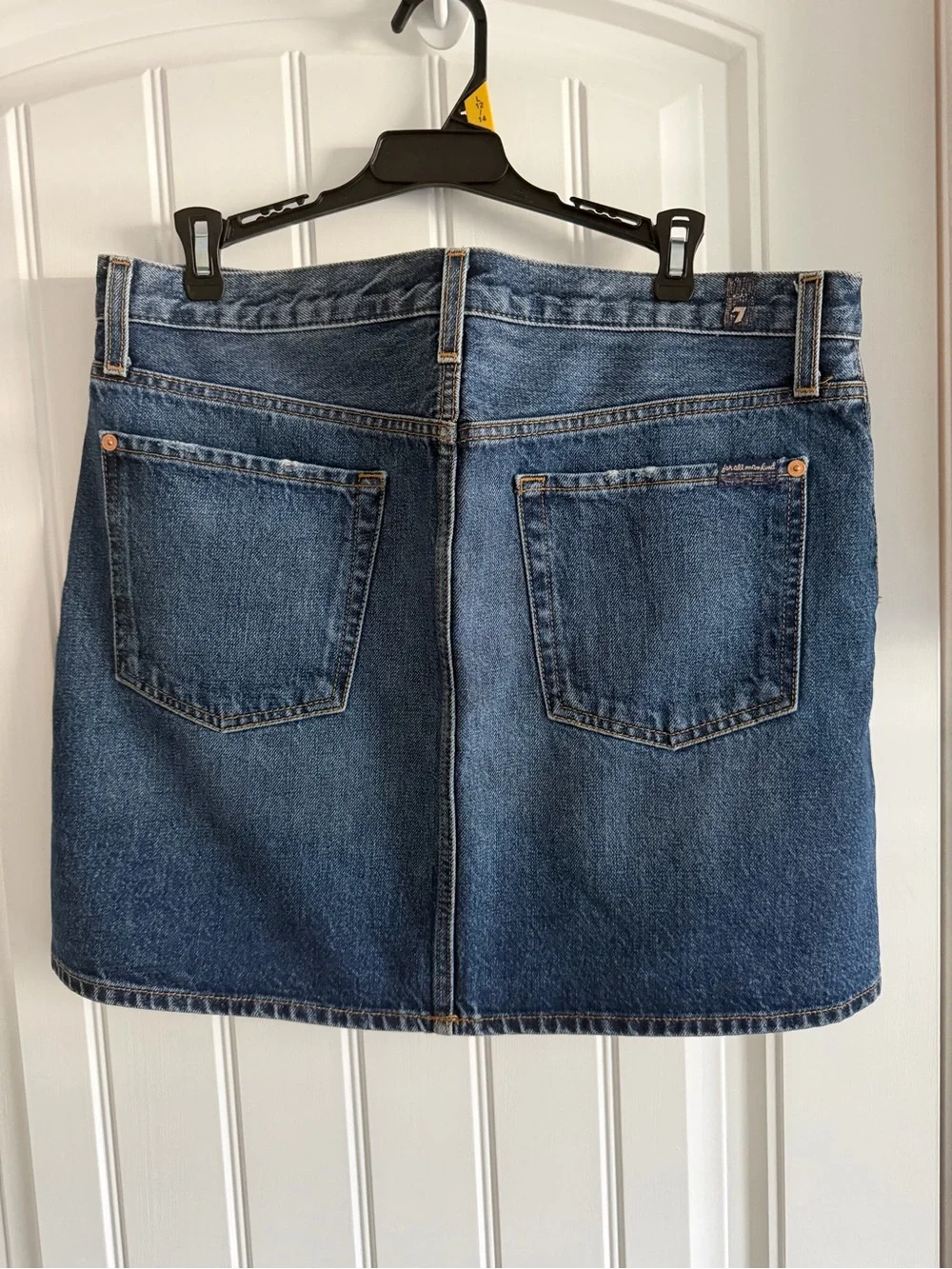 NWOT 7 For All Mankind Distressed Blue Denim Mini Skirt size 32